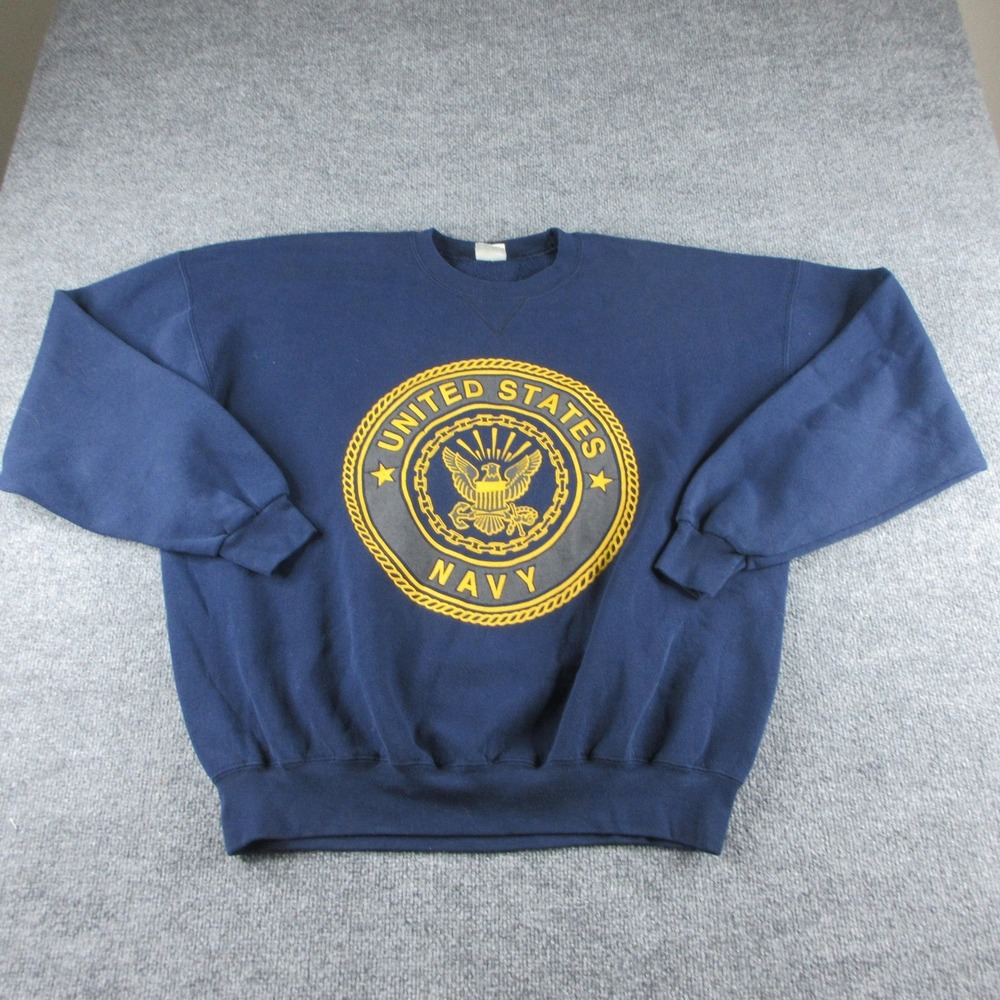 Vintage United States Navy Sweatshirt Mens XL Blue Fleece Pullover Crew Neck 90s